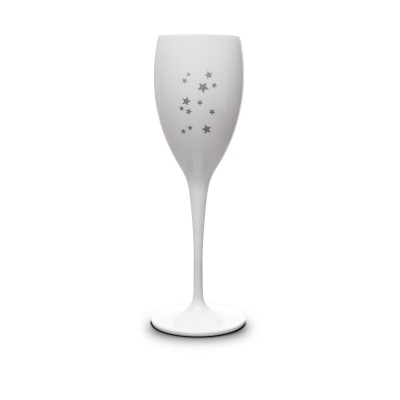 1x Wit Plastic Champagneglas 17cl met Zilveren Sterretjes